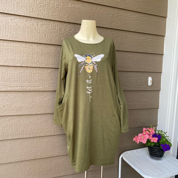 JiaMa Let it be Long Sleeve Loose Pocket Oversize Tunic Dress with Pockets M - Picture 3 of 13